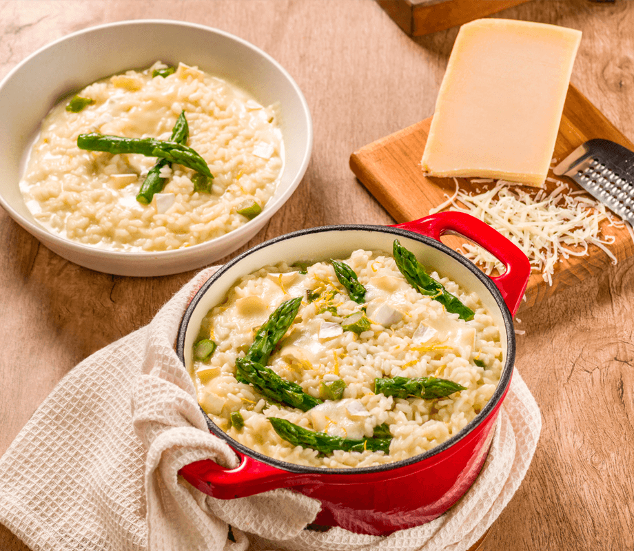 Risoto de Queijo Brie, aspargos e limão siciliano